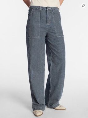 Lee Wide-Leg Jeans Mid Rise Loose Carpenter Pants Hickory Stripe 6